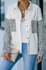 White Contrast Leopard Denim Jacket Denim Jackets JT's Designer Fashion