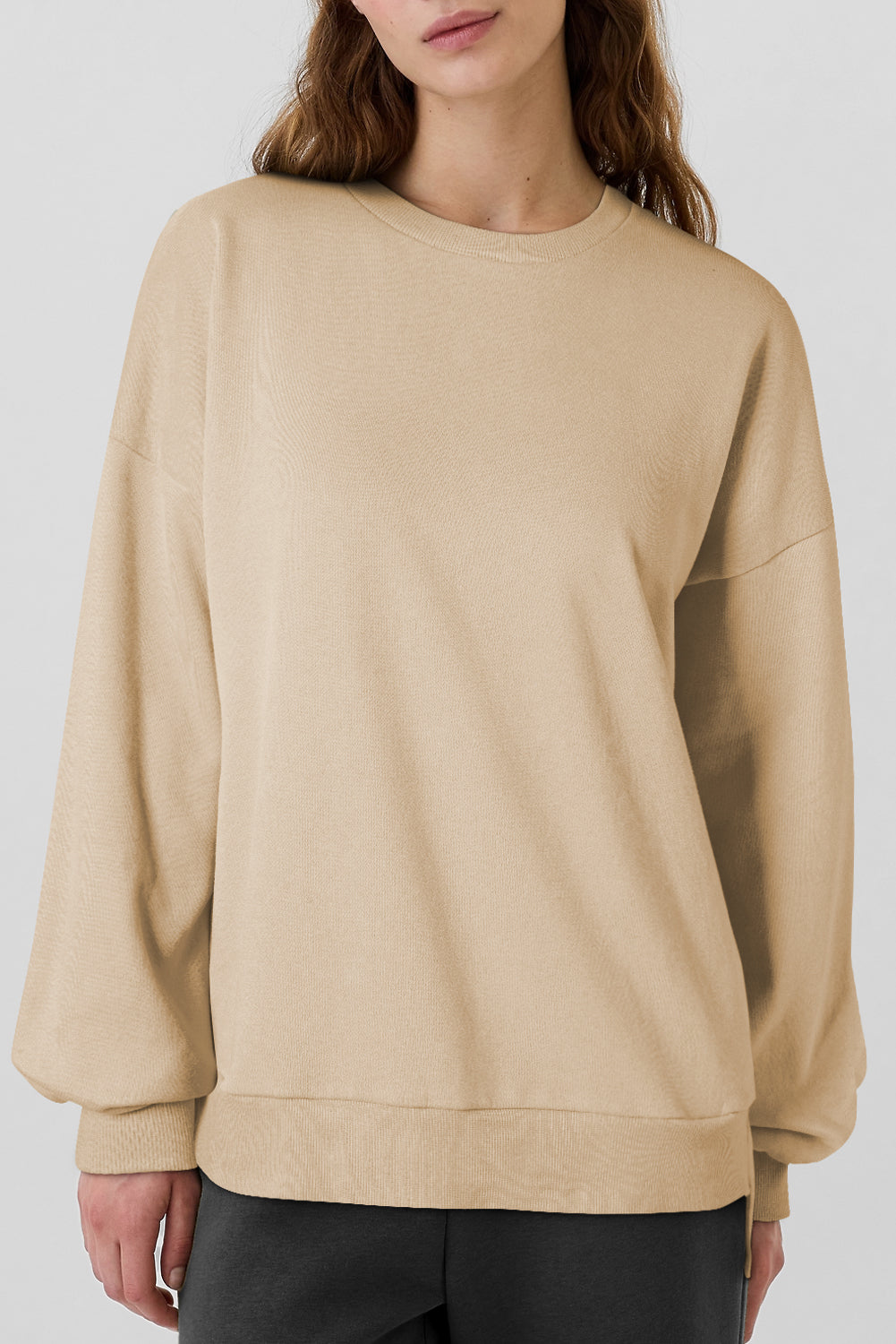 Apricot Solid Fleece Lined Drop Shoulder High Low Sweatshirt Sweatshirts & Hoodies JT's Designer Fashion