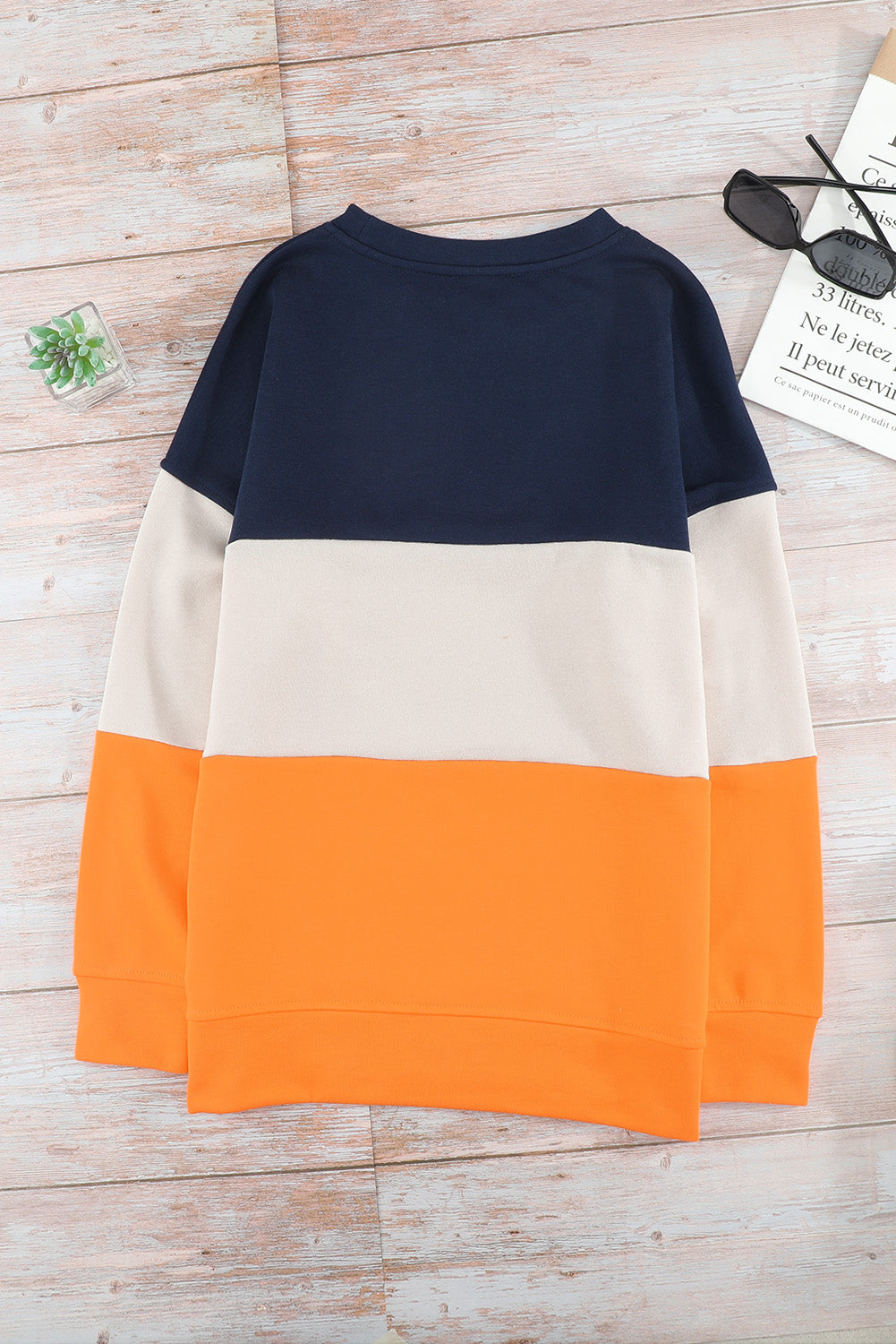 Colorblock Orange Contrast Stitching Sweatshirt with Slits Sweatshirts & Hoodies JT's Designer Fashion