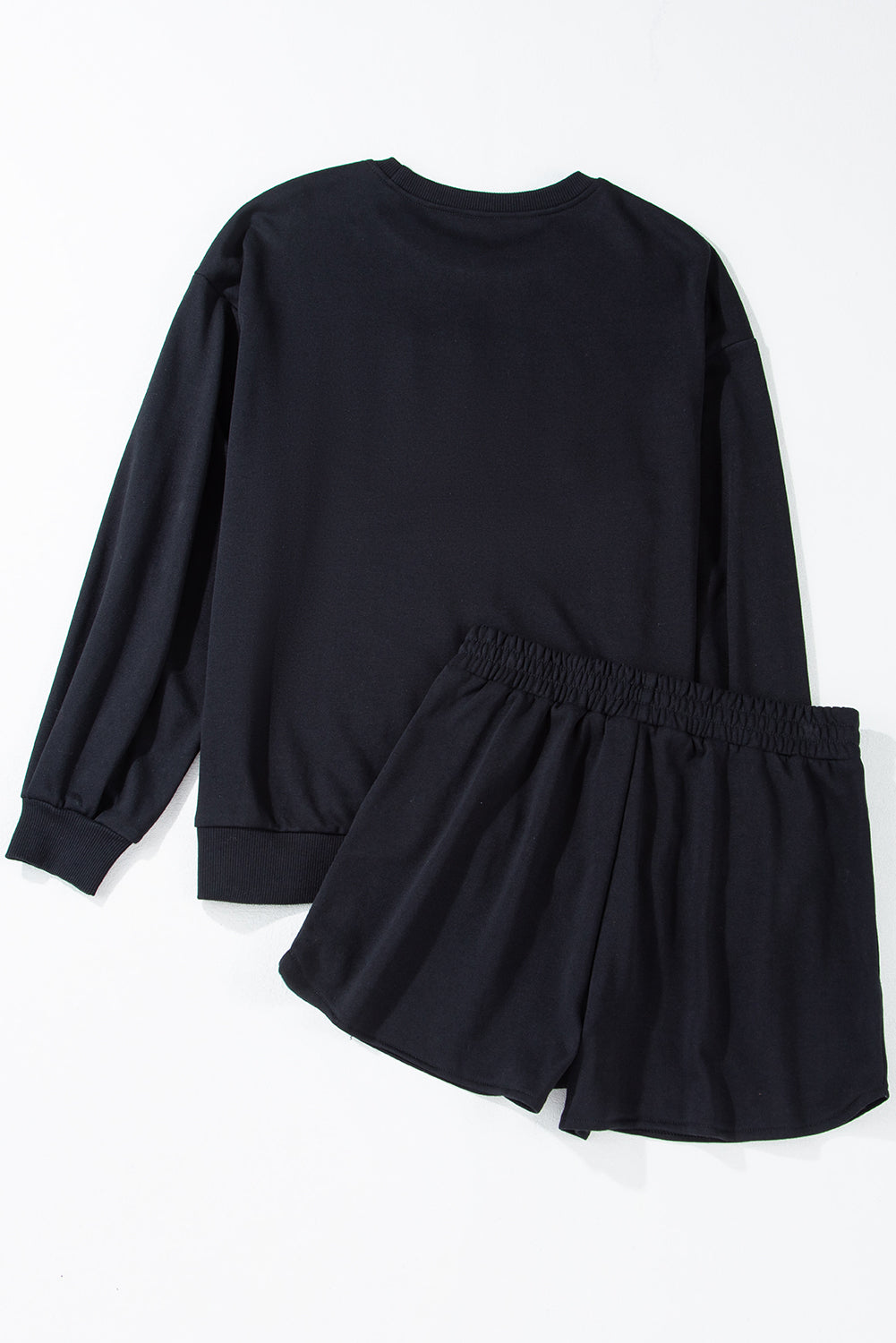 Black Sequined COFFEE Loose Fit Sweatshirt and Shorts Set Short Sets JT's Designer Fashion