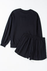 Black Sequined COFFEE Loose Fit Sweatshirt and Shorts Set Short Sets JT's Designer Fashion
