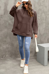 Coffee Waffle Knit Fleece Lined High Low Oversized Hoodie Sweatshirts & Hoodies JT's Designer Fashion