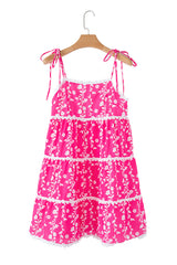 Pink Floral Print Ric Rac Patched Sleeveless Mini Dress Floral Dresses JT's Designer Fashion