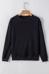 Black Plain Drop Shoulder Crewneck Pullover Sweatshirt Sweatshirts & Hoodies JT's Designer Fashion
