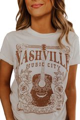 White NASHVILLE MUSIC CITY Graphic Crew Neck Tee Graphic Tees JT's Designer Fashion