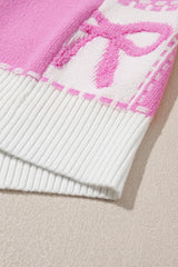 Pink Bow Knot Two Tone Checkered Crew Neck Sweater Sweaters JT's Designer Fashion