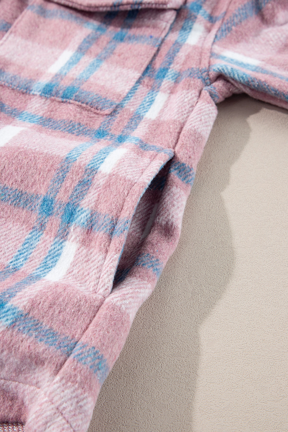 Pink Plaid Print Color Block Collared Flap Pockets Loose Shacket Plaid Shackets JT's Designer Fashion
