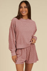Blossom Checkered Textured Long Sleeve Top and Shorts Set Short Sets JT's Designer Fashion
