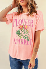 Pink FLOWER MARKET Graphic Crewneck T Shirt Graphic Tees JT's Designer Fashion