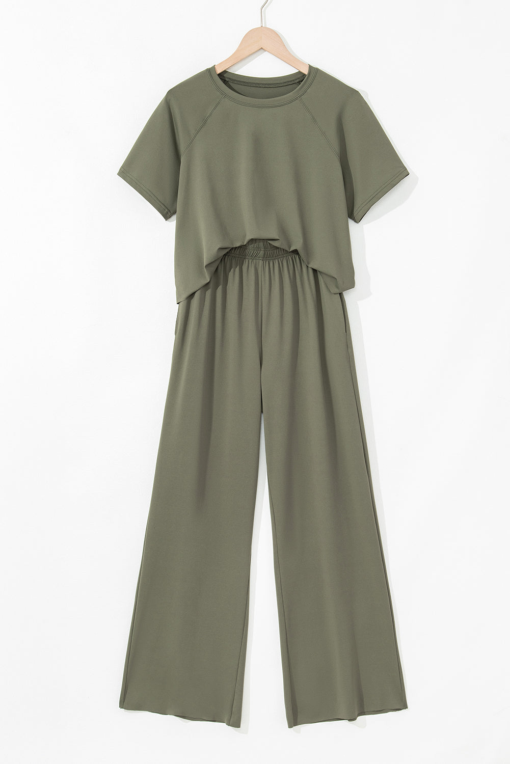 Seagrass Raw Hem Loose Tee and Wide Leg Pants Set Pant Sets JT's Designer Fashion