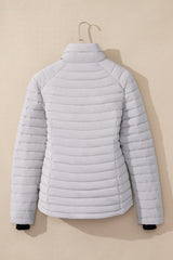Silvery Solid Color Quilted Zip-up Puffer Jacket Jackets JT's Designer Fashion