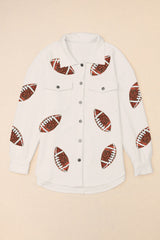 Beige Bubble Gum Texture Sequined Rugby Football Shacket Jackets JT's Designer Fashion
