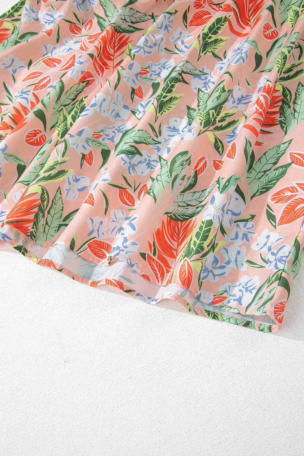 Apricot Pink Floral Smocked Bust Bubble Short Sleeve Long Dress Maxi Dresses JT's Designer Fashion