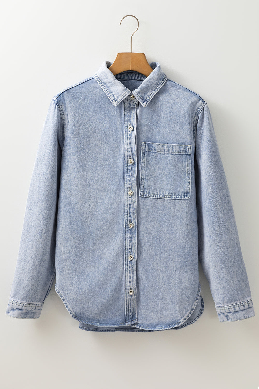 Beau Blue Long Sleeve Buttoned Chest Pocket Denim Shacket Denim Jackets JT's Designer Fashion