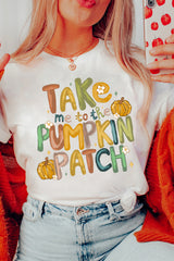 White Take Me To The Pumpkin Patch Cotton Blend T Shirt Graphic Tees JT's Designer Fashion