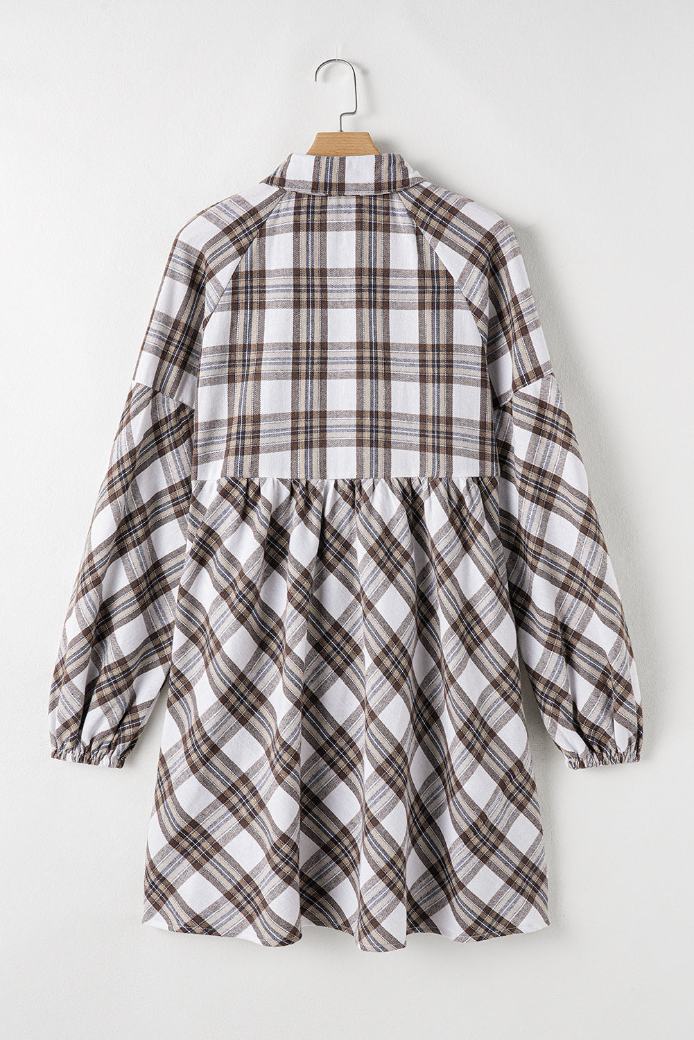 White Plaid Bubble Sleeve Flowy Shirt Dress Mini Dresses JT's Designer Fashion