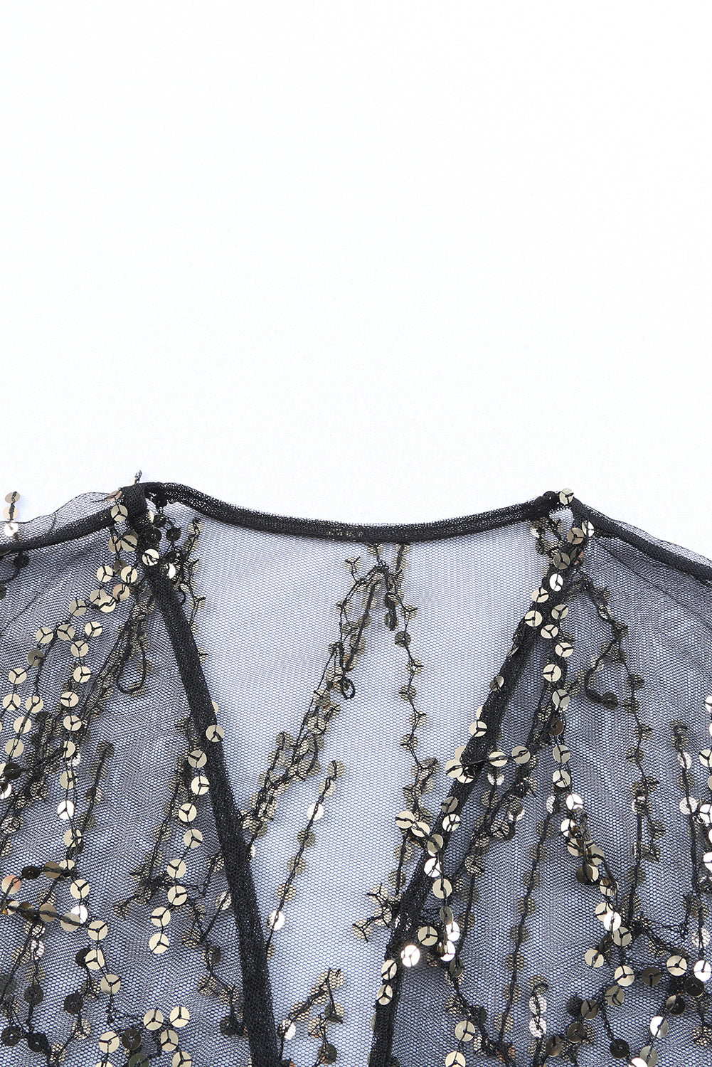 Black Sequin Sheer Long Sleeve Open Front Kimono Kimonos JT's Designer Fashion