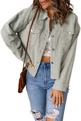 Sky Blue Raw Hem Flap Pockets Cropped Corduroy Jacket Jackets JT's Designer Fashion