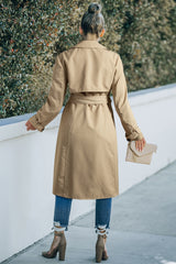 Pale Khaki Solid Color Lapel Collar Waist Tie Wind Coat Coats JT's Designer Fashion
