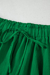 Dark Green Textured Frilled Lace-up High Waist Ruffle Wide Leg Shorts Casual Shorts JT's Designer Fashion