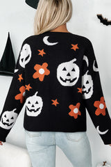 Black Halloween Mythical Night Pattern Drop Shoulder Sweater Sweaters JT's Designer Fashion