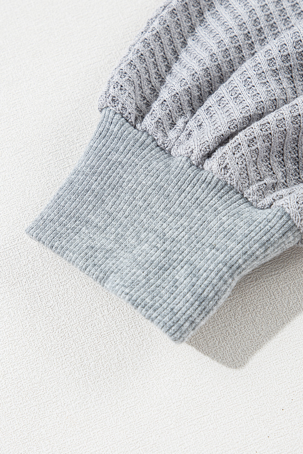 Light Grey Waffle Patchwork Long Sleeve Raw Hem Pullover Top Long Sleeve Tops JT's Designer Fashion