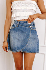 Ashleigh Blue Wrapped Crossed Waist Denim Mini Skirt Bottoms JT's Designer Fashion