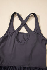 Carbon Grey Back Crossed Straps Hollow Out Jogger Jumpsuit Jumpsuits & Rompers JT's Designer Fashion