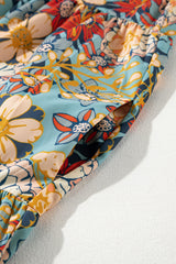 Multicolour Boho Floral Print Crochet Patchwork V Neck Loose Mini Dress Mini Dresses JT's Designer Fashion
