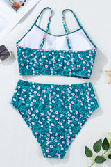 Blue Floral Print Smocked Cute Bikini Set Bikinis JT's Designer Fashion