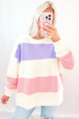 Beige Colorblock Patchwork Drop Shoulder Crewneck Sweatshirt Sweatshirts & Hoodies JT's Designer Fashion
