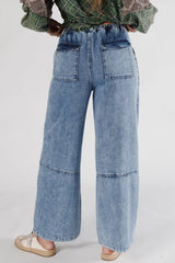 Ashleigh Blue Acid Wash Exposed Seam Drawstring Elastic Waistband Jeans Jeans JT's Designer Fashion