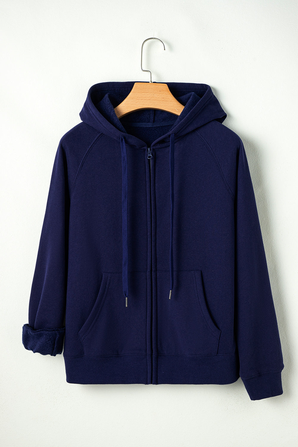 Navy Blue Solid Color Fleece Lined Zip up Hoodie Sweatshirts & Hoodies JT's Designer Fashion