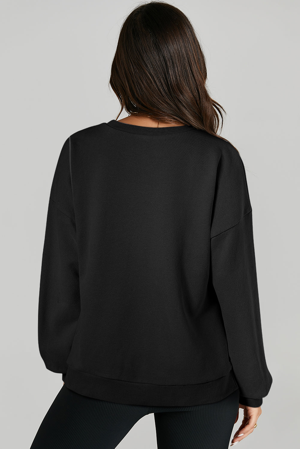 Black Solid O Neck High Low Hem Pullover Sweatshirt Sweatshirts & Hoodies JT's Designer Fashion
