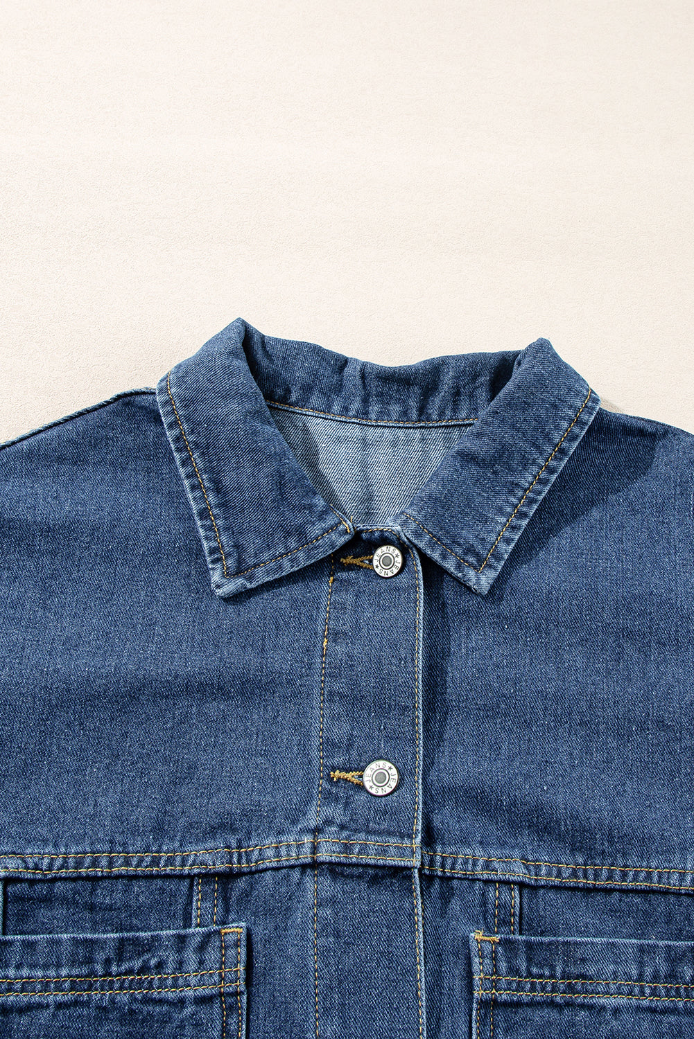 Dark Blue Washed Oversize Pocketed Denim Jacket Denim Jackets JT's Designer Fashion