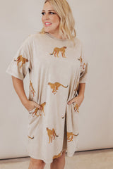 Apricot Plus Size Cheetah Print Side Pockets T Shirt Mini Dress Plus Size Mini Dresses JT's Designer Fashion