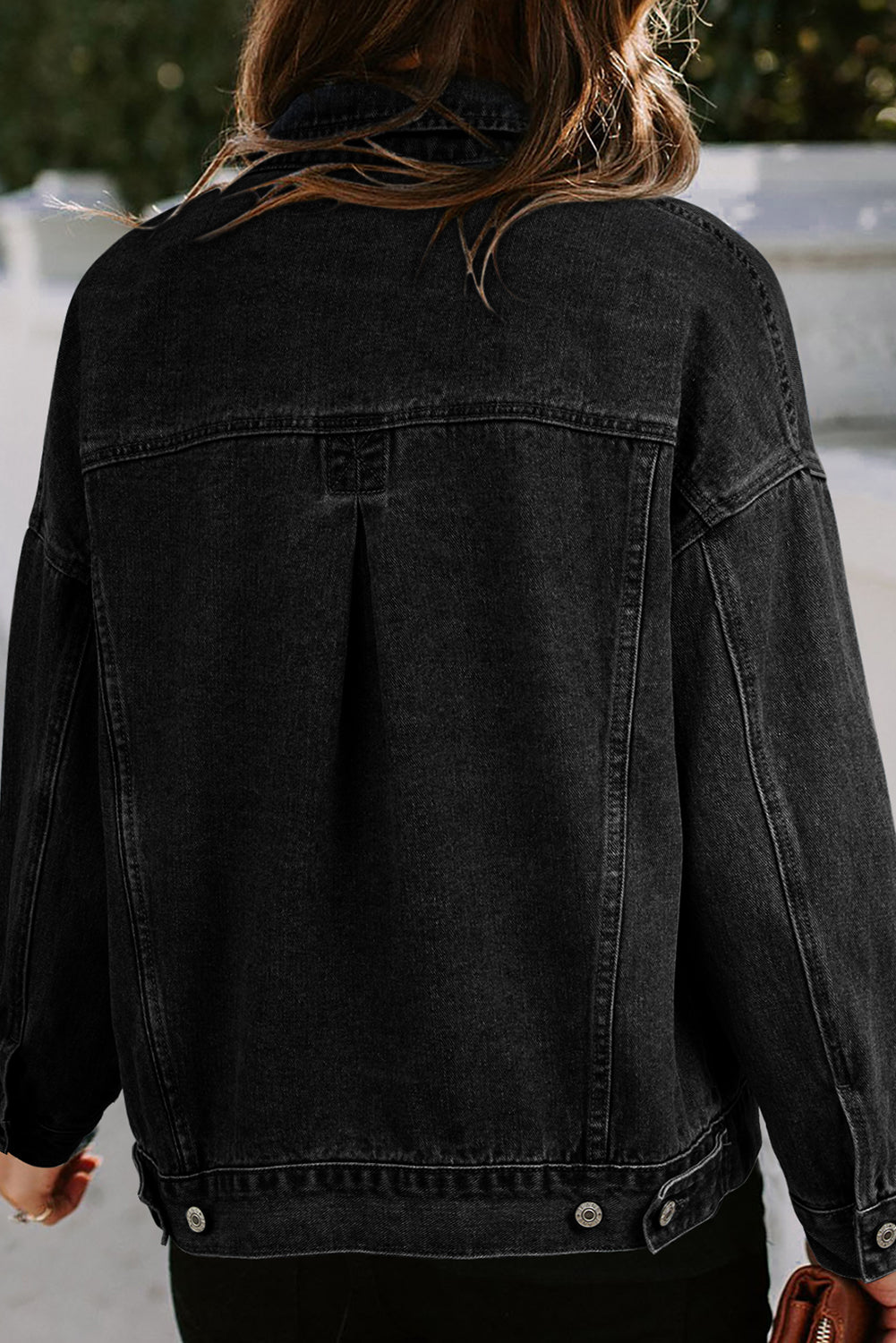 Black Washed Oversize Pocketed Denim Jacket Denim Jackets JT's Designer Fashion