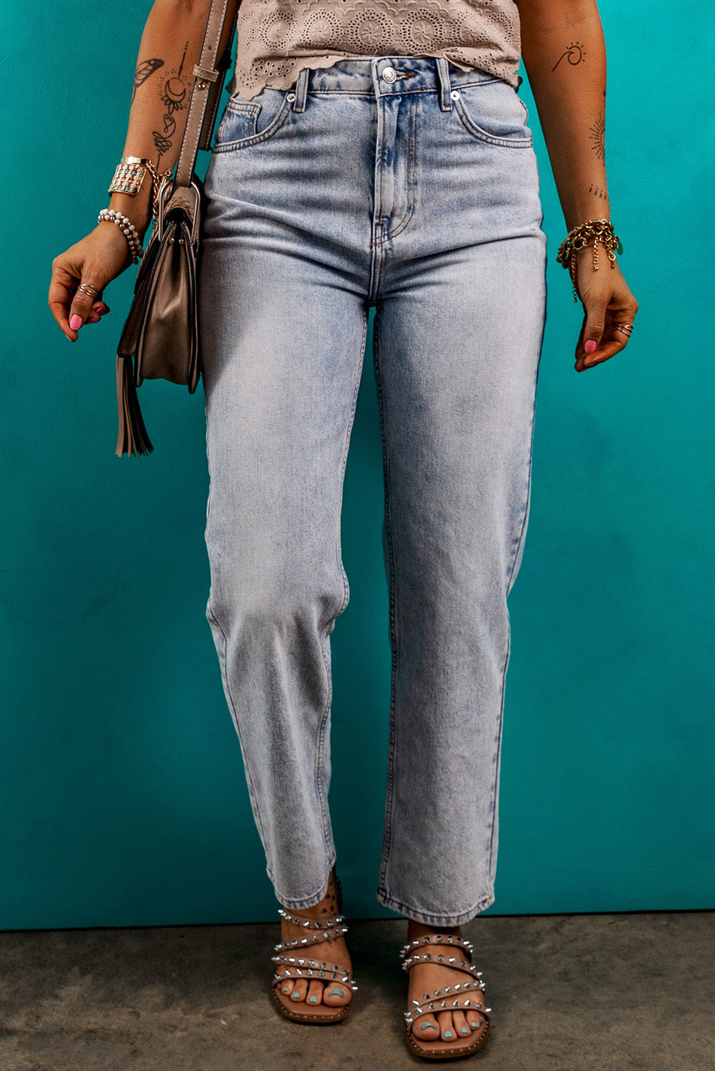 Beau Blue Acid Wash Straight Jeans Jeans JT's Designer Fashion