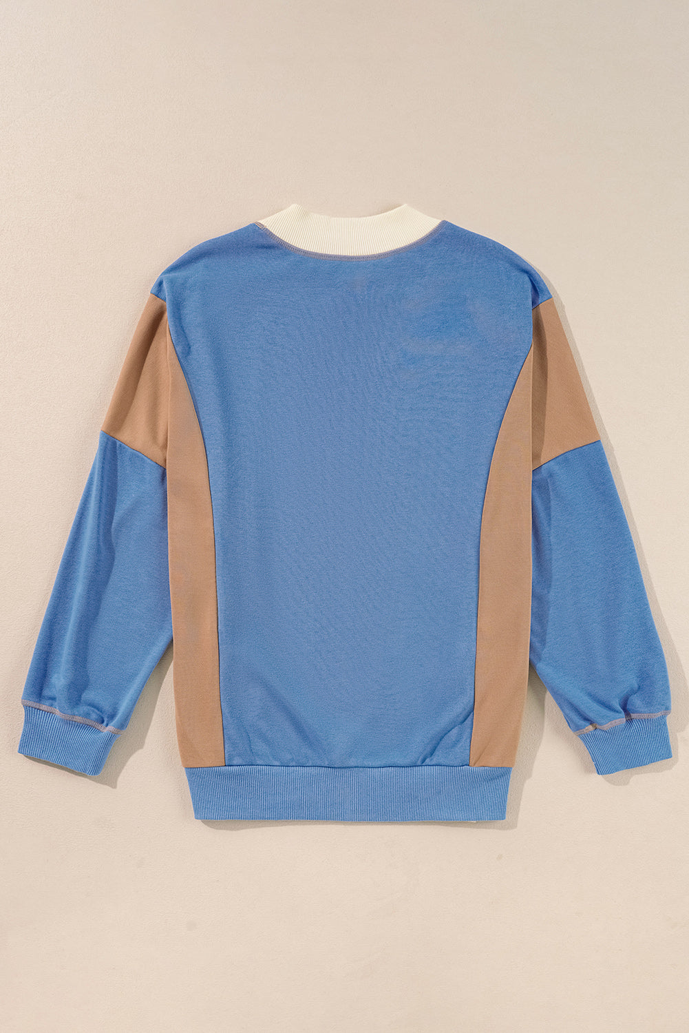 Sky Blue Ribbed Detail Color Block Sleeve Baggy Sweatshirt Sweatshirts & Hoodies JT's Designer Fashion