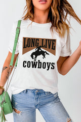 White LONG LIVE Cowboys Western Graphic Loose Tee Graphic Tees JT's Designer Fashion