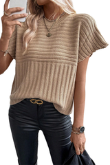 Light French Beige Rib Knitted Batwing Sleeve Sweater Top Sweaters & Cardigans JT's Designer Fashion