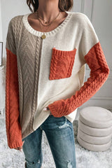 Gold Flame Colorblock Patched Pocket Drop Shoulder Sweater Sweaters JT's Designer Fashion