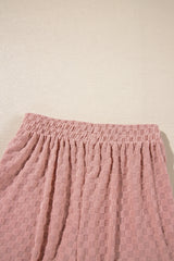 Blossom Checkered Textured Long Sleeve Top and Shorts Set Short Sets JT's Designer Fashion
