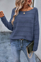 Real Teal Boat Neck Drop Shoulder Pointelle Knit Sweater Sweaters JT's Designer Fashion