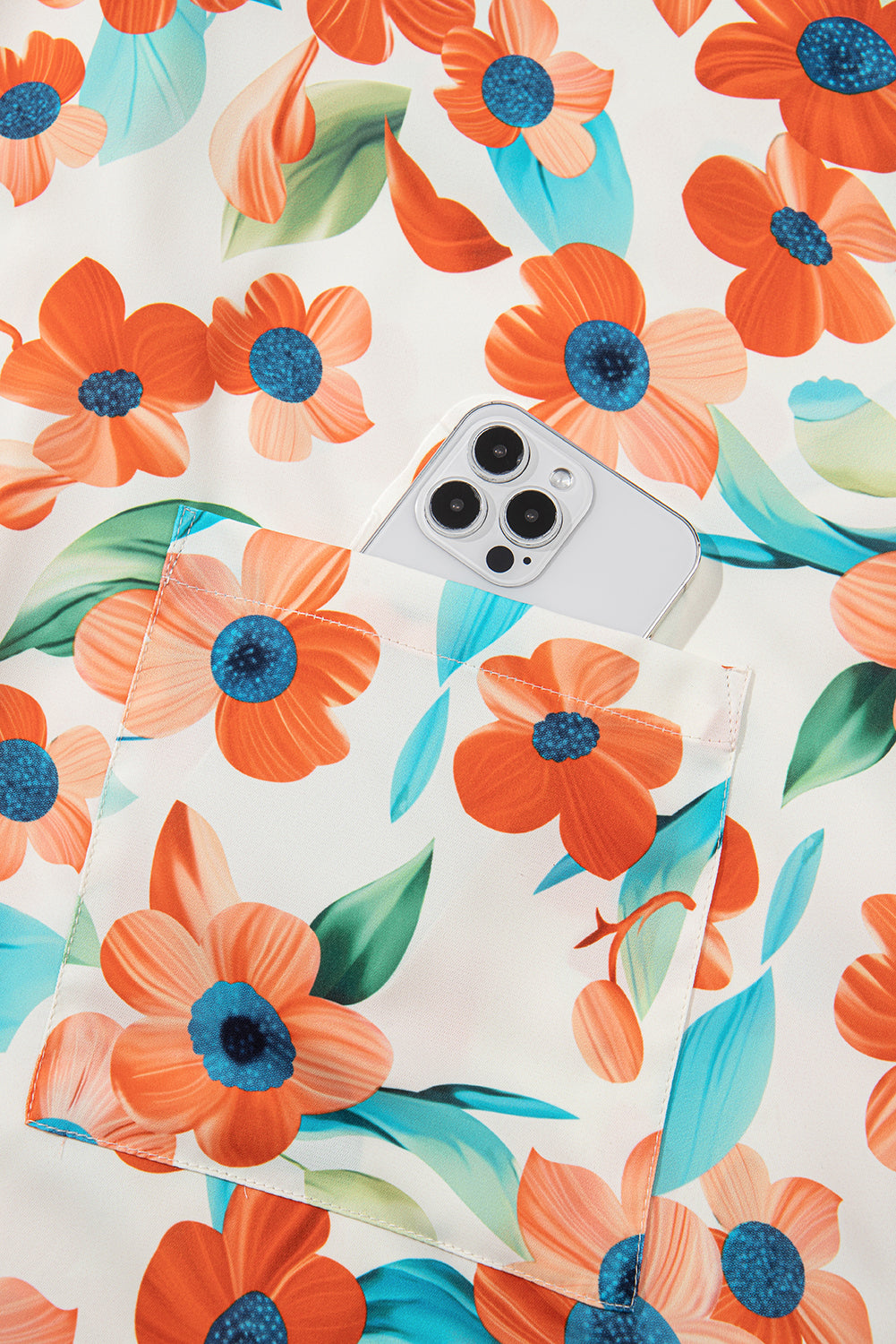 Orange Contrast Trim Floral Split Neck Puff Short Sleeve Tiered Mini Dress Floral Dresses JT's Designer Fashion