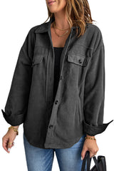 Gray Turn Down Collar Buttoned Shirt Jacket Jackets JT's Designer Fashion