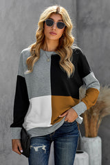 Color Block Round Neck Long Sleeves Pullover Sweatshirt Sweatshirts & Hoodies JT's Designer Fashion