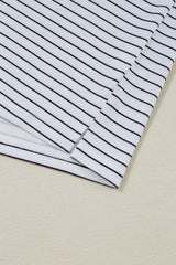 White Stripe Ruffled Short Sleeve Crew Neck T Shirt Shift Mini Dress T Shirt Dresses JT's Designer Fashion