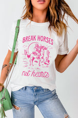 White Western BREAK HORSES Cowboy Graphic Crewneck T Shirt Graphic Tees JT's Designer Fashion