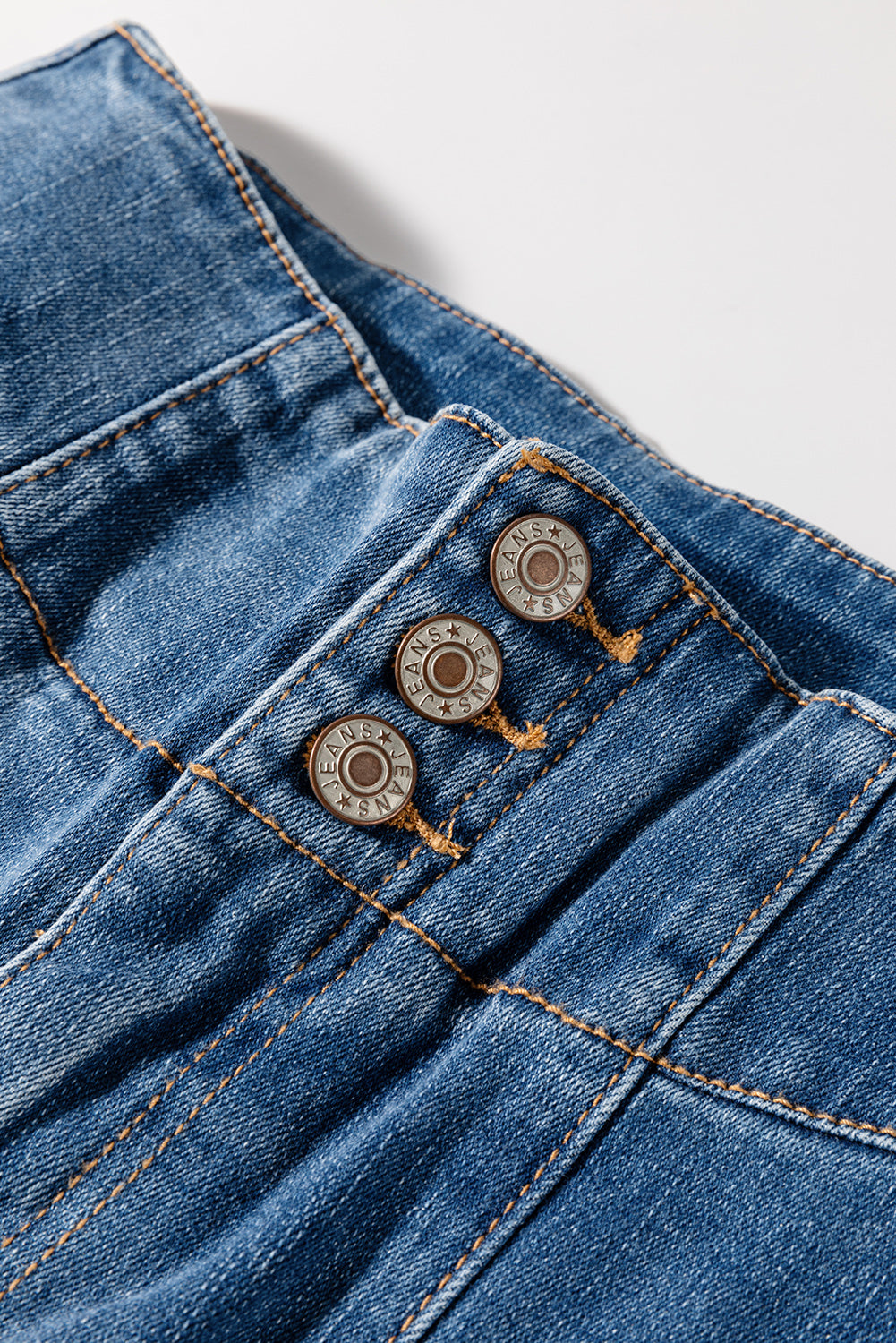 Sail Blue High Waist Button Fly Seamed Raw Hem Flare Jeans Jeans JT's Designer Fashion